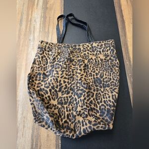 Upcycled Leopard Print Tote Bag – Vintage Reworked Jeans Skirt PurseDescriptio